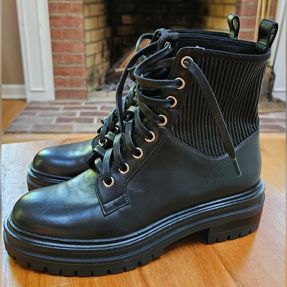 New $1195 Size 35 Gianvito Rossi Martis Black Leather Combat Boots Lug Sole